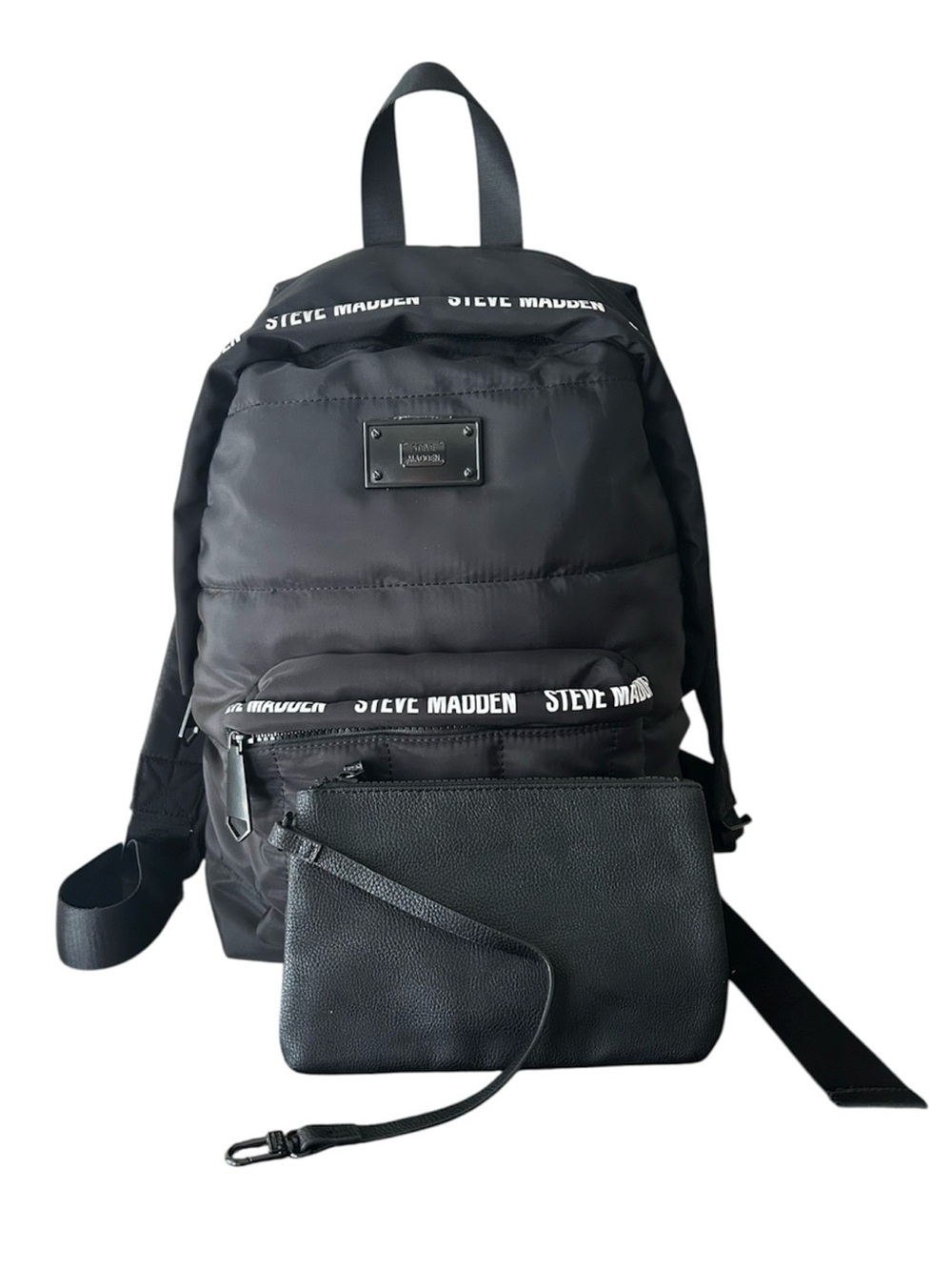 Steve Madden Ariaa Travel School Work Quilted Black Backpack Detachable Pouch